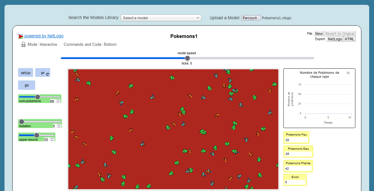 Screenshot of the genetic drift model in the NetLogo web console