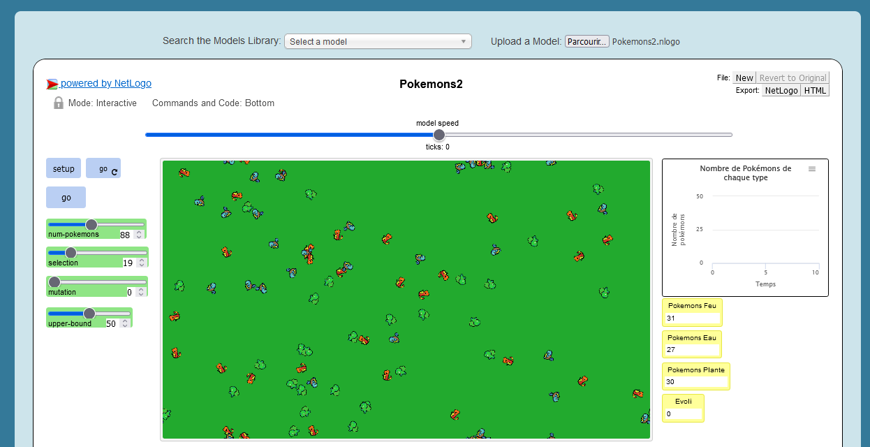 Screenshot of the natural selection model in the NetLogo web console